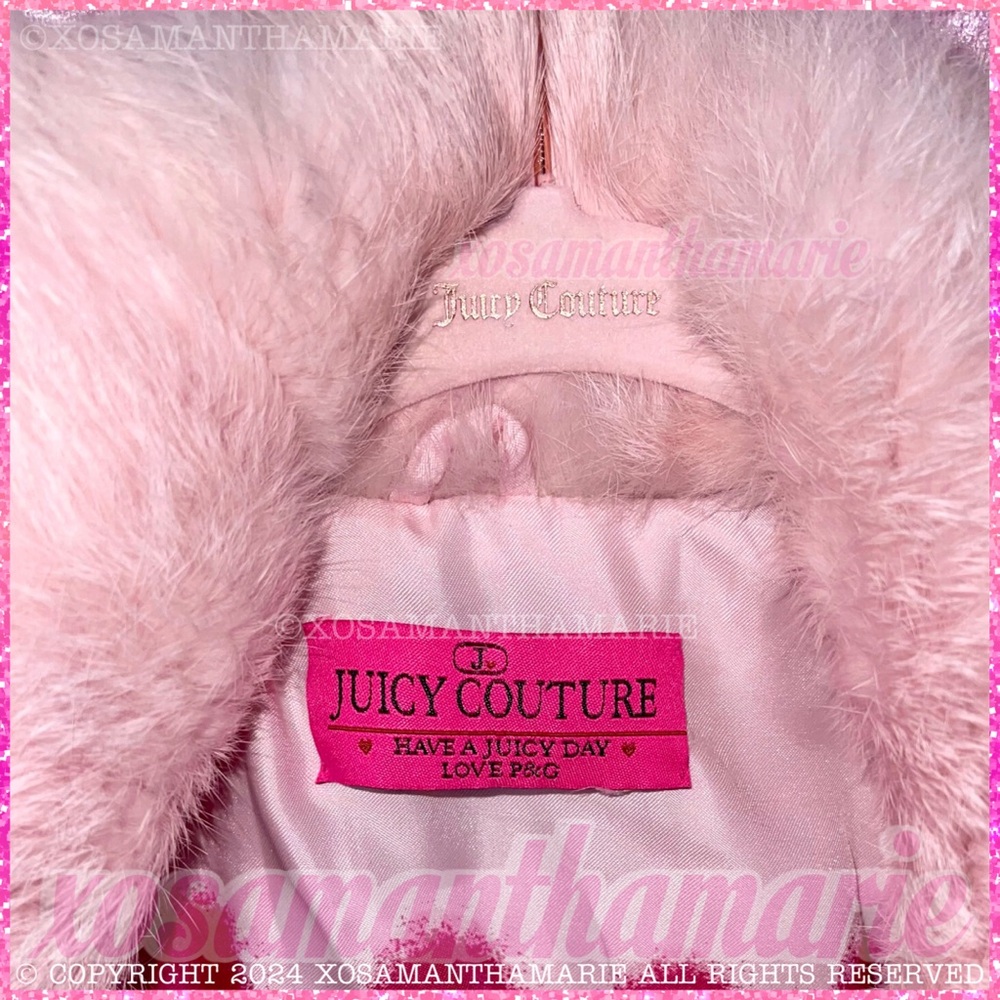 Vintage Y2K Juicy Couture Rare HTF Viva La Juicy Pink Rabbit Fur Jacket Coat - Picture 9 of 15
